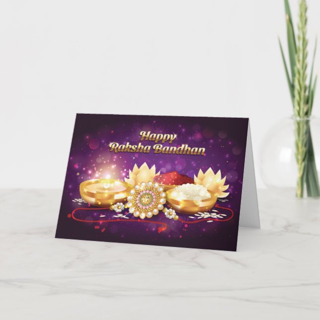 Tarjeta Púrpura Feliz Raksha Bandhan Sparkle (Anverso)