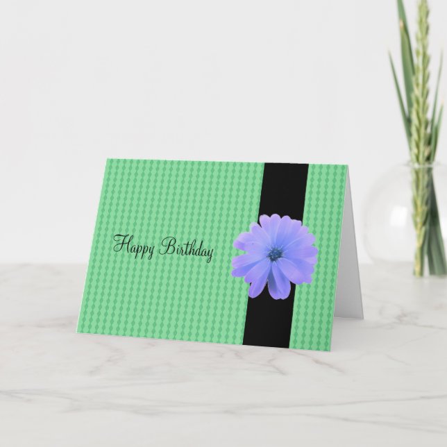 Tarjeta Púrpura Flor Cinta negra Deseos de cumpleaños (Anverso)