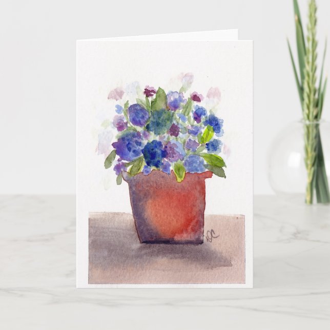 Tarjeta Púrpura Hidrangea Acuarela Floral (Anverso)