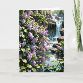 Tarjeta Púrpura Lilacs y cascadas Cumpleaños