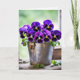 Tarjeta Púrpura Pansy Bouquet Cumpleaños
