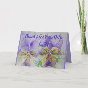Tarjeta Púrpura Pansy gracias que Watercolor Card