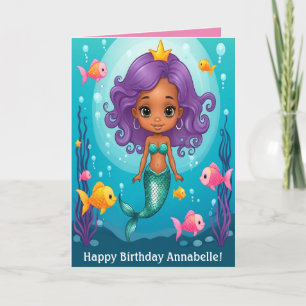 Tarjeta Púrpura Pelo Negro Sirena Cumpleaños Personalizaci