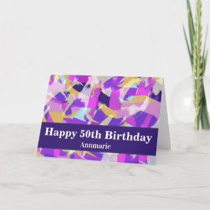 Tarjeta Púrpura rosa Amarillo Azul Azul Moderno 50 cumplea