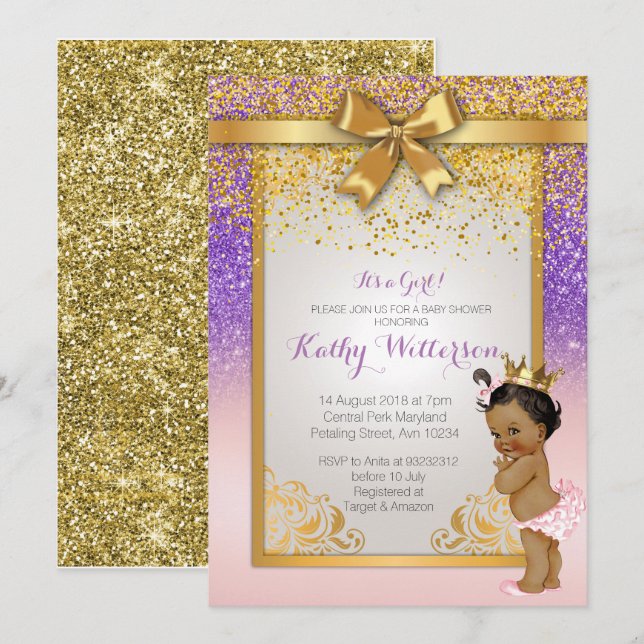 Tarjeta púrpura rosada afroamericana de Baby (Anverso / Reverso)