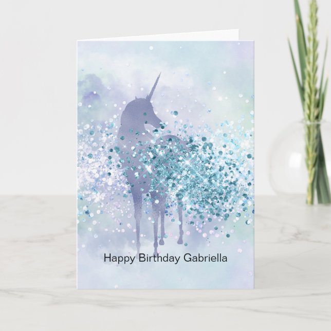 Tarjeta Púrpura unicornio esparkle Aqua Purpurinoso Confet (Anverso)