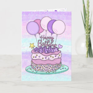 Tarjeta Púrpura y rosa Feliz cumpleaños para ella