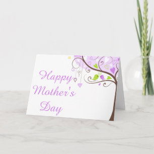 Tarjeta Púrpura y Verde Floral Ave Día de la Madre