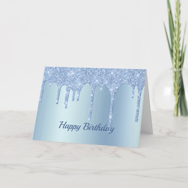 Tarjeta Purpurina azul de moda desliza cumpleaños gráfico (Anverso)