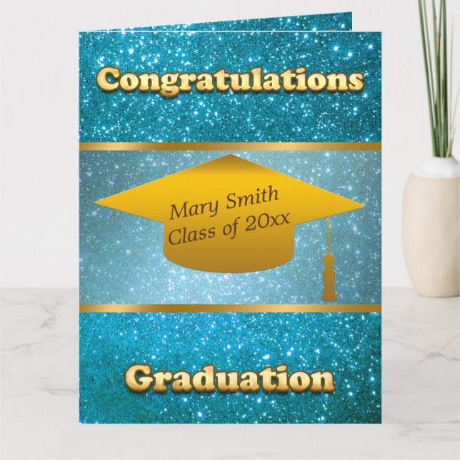 Tarjeta Purpurina azul Personalizar moderno de lujo (Anverso)