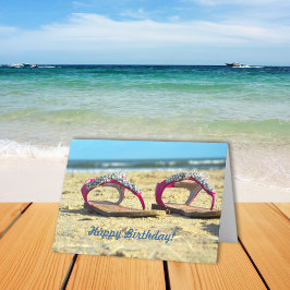 Tarjeta Purpurina Beach Sandals Happy Birthday