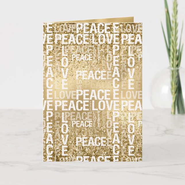 Tarjeta Purpurina de amor Glam Gold Peace (Anverso)
