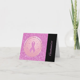 Tarjeta Purpurina de cinta rosa de cáncer de mama 
