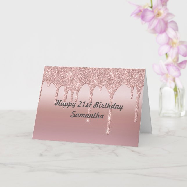 Tarjeta Purpurina de goteo personalizado Rosa Gold (Orquídea)