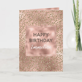 Tarjeta Purpurina de impresión Peach Rosa Gold Leopard Cu