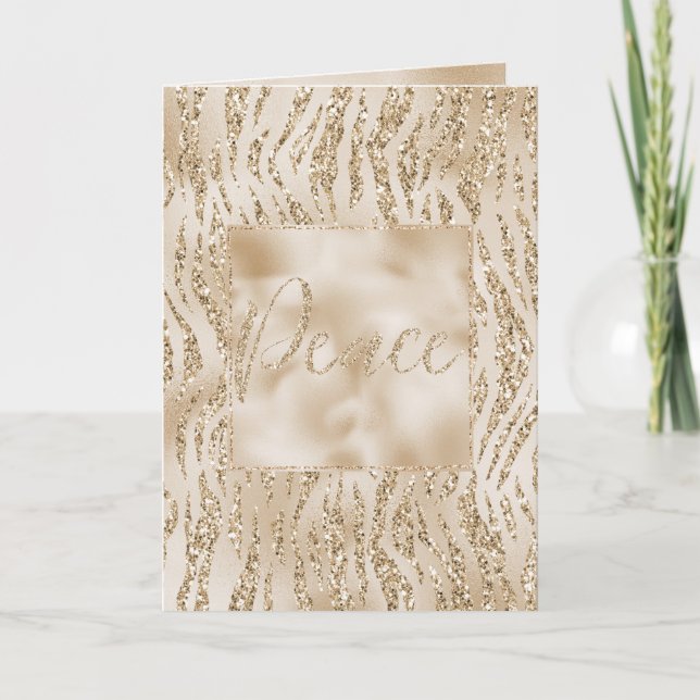 Tarjeta Purpurina de lujo de oro Navidades de Paz de impre (Anverso)