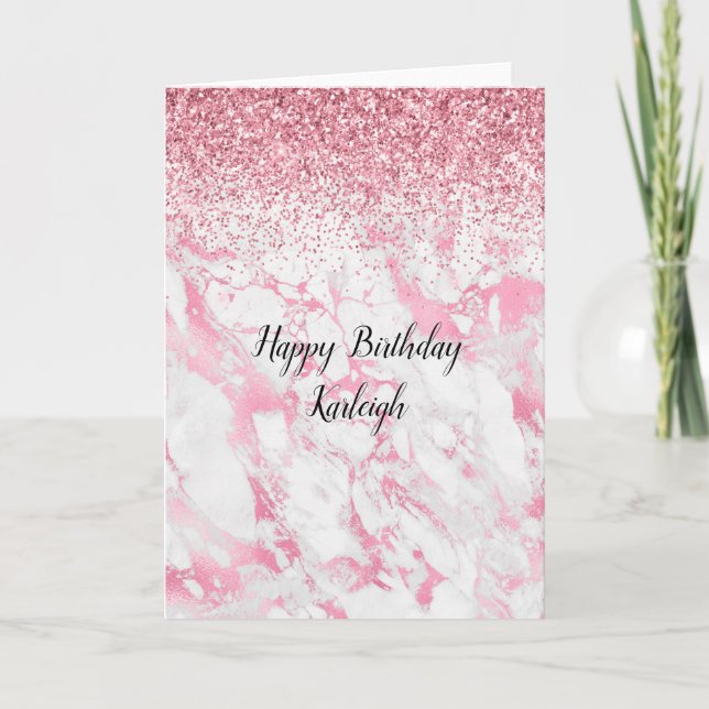 Tarjeta Purpurina de mármol blanco rosado         (Anverso)