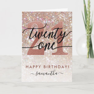 Tarjeta Purpurina de Moda de cumpleaños número 21 Ombre