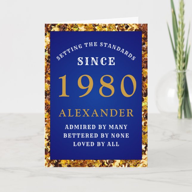 Tarjeta Purpurina de Oro Azul de Cumpleaños Personalizado  (Anverso)