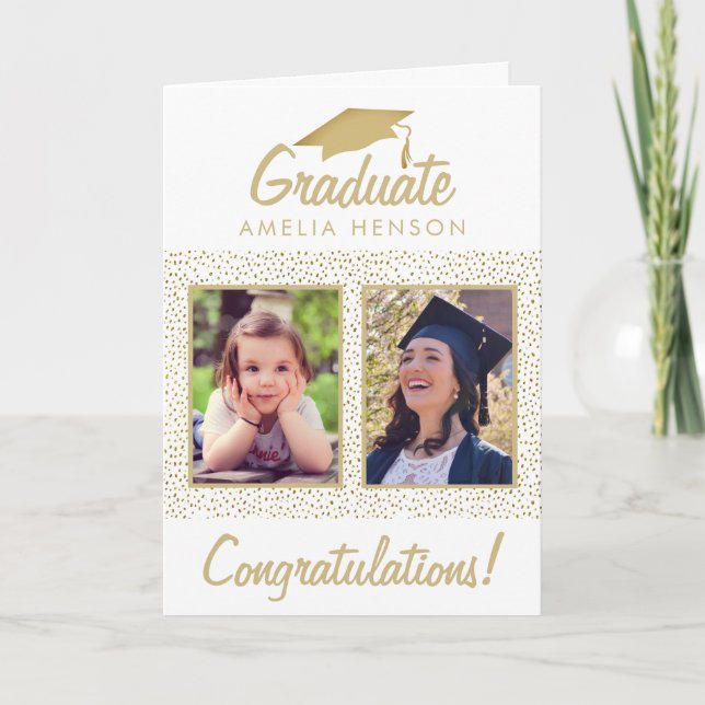 Tarjeta Purpurina de oro felicitaciones Graduado 2 Foto (Anverso)