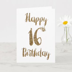 Tarjeta Purpurina de Oro Feliz 16º cumpleaños