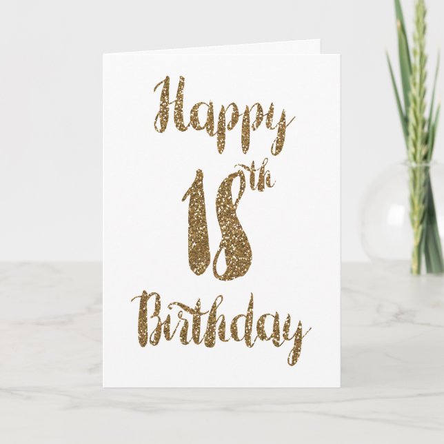 Tarjeta Purpurina de oro Feliz 18º cumpleaños (Anverso)