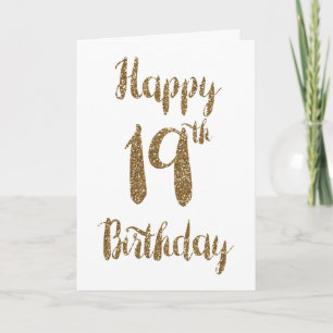 Tarjeta Purpurina de oro Feliz 19º cumpleaños