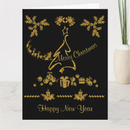 Tarjeta Purpurina de oro Feliz Navidad, Santa Claus