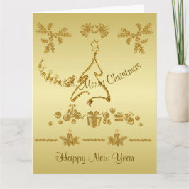 Tarjeta Purpurina de oro Feliz Navidad, Santa Claus de oro