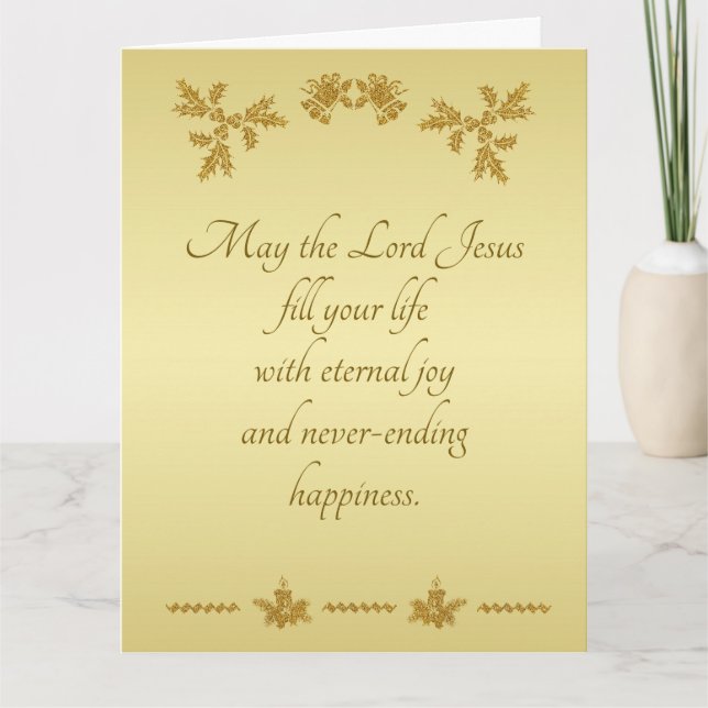 Tarjeta Purpurina de oro Feliz Navidad, Santa Claus de oro (Anverso)