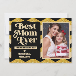 Tarjeta Purpurina de oro mejor foto de mamá del día de la