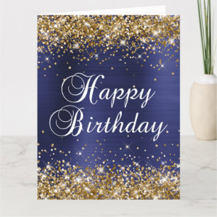 Tarjeta Purpurina de oro Navy Blue Big Happy Birday