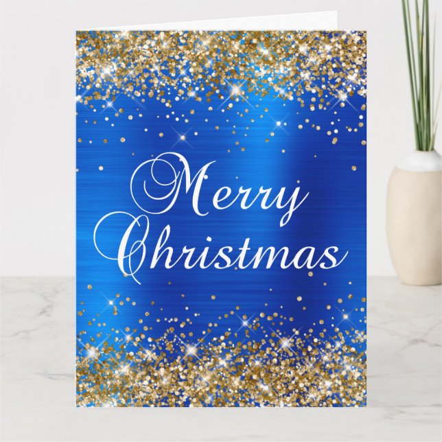 Tarjeta Purpurina de oro Relieve metalizado Azul Real Gran (Anverso)
