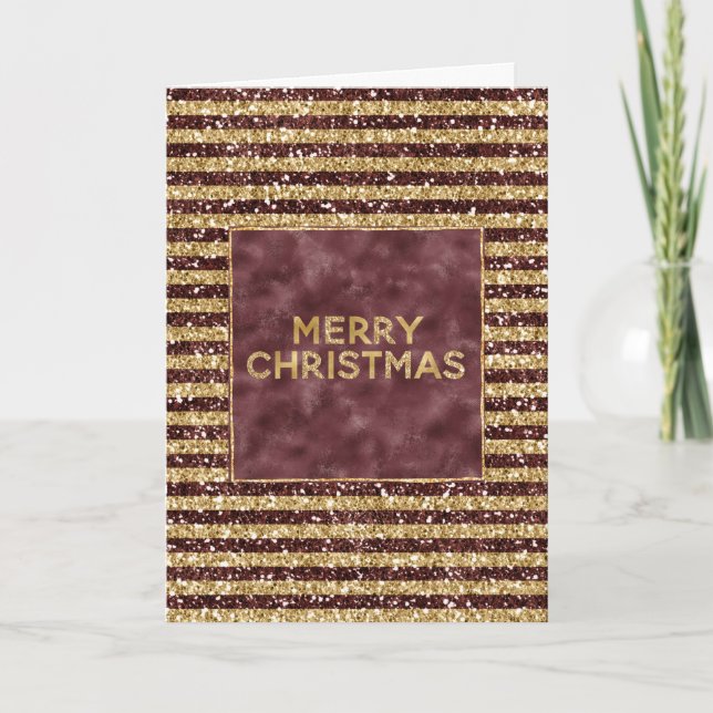 Tarjeta Purpurina de Oro Rojo Sparkle Stripes Navidades (Anverso)
