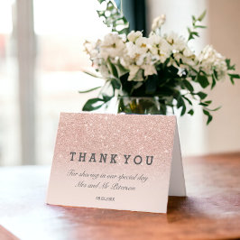 Tarjeta purpurina de oro Rosa rosa oscuro Gracias boda