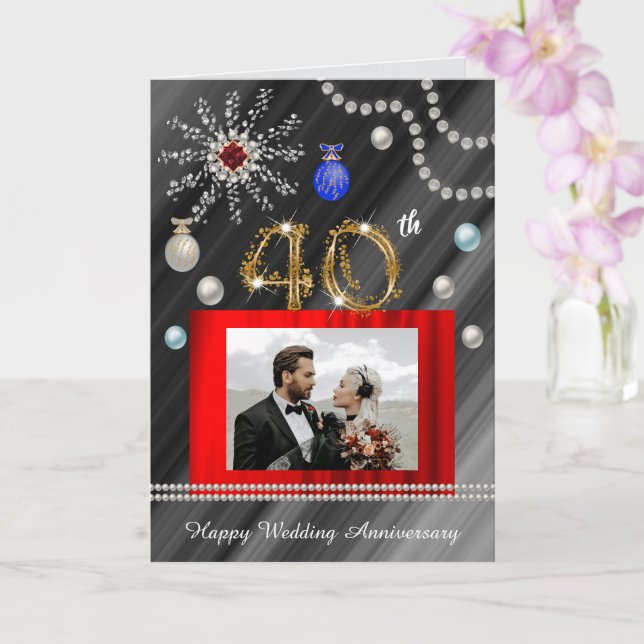 Tarjeta Purpurina de oro Ruby Gems 40° aniversario de Boda (Orquídea)