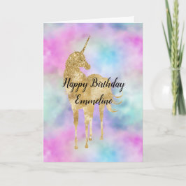 Tarjeta Purpurina de oro Unicorn Púrpura Aqua Rubor
