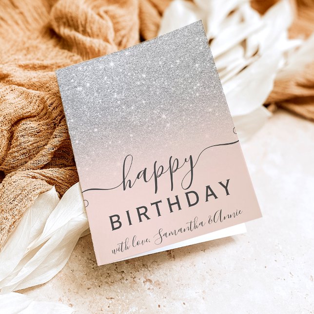 Tarjeta Purpurina de plata de moda moderna oscuro 2 cumple (Subido por el creador)