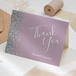 Tarjeta Purpurina de Plata Dusty Purple Boda Gracias