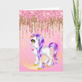 Tarjeta Purpurina de unicornio mítico pony pelo morado got