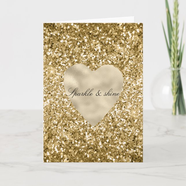 Tarjeta Purpurina del corazón del oro personalizado (Anverso)