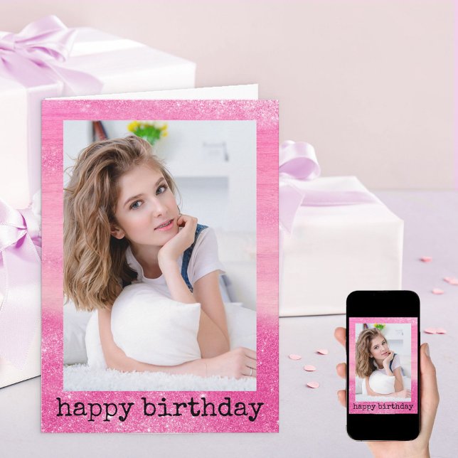 Tarjeta Purpurina Dust Ombre Sparkle Foto Rosa Cumpleaños (Subido por el creador)