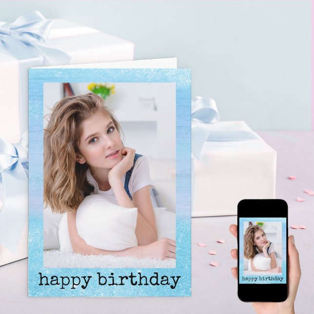 Tarjeta Purpurina Dust Sparkle Blue Photo Cumpleaños (Subido por el creador)