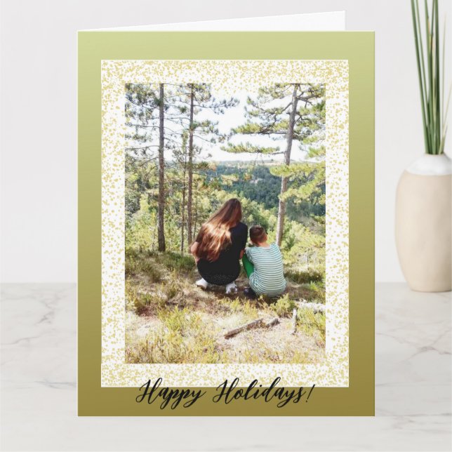 Tarjeta Purpurina enmarcado con una foto feliz festividad (Anverso)