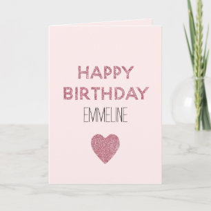 Tarjeta Purpurina Girly Pink Feliz Corazón de Cumpleaños