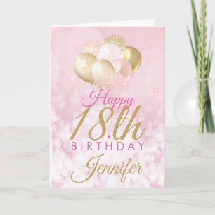 Tarjeta Purpurina Girly Pink Globos 18 cumpleaños