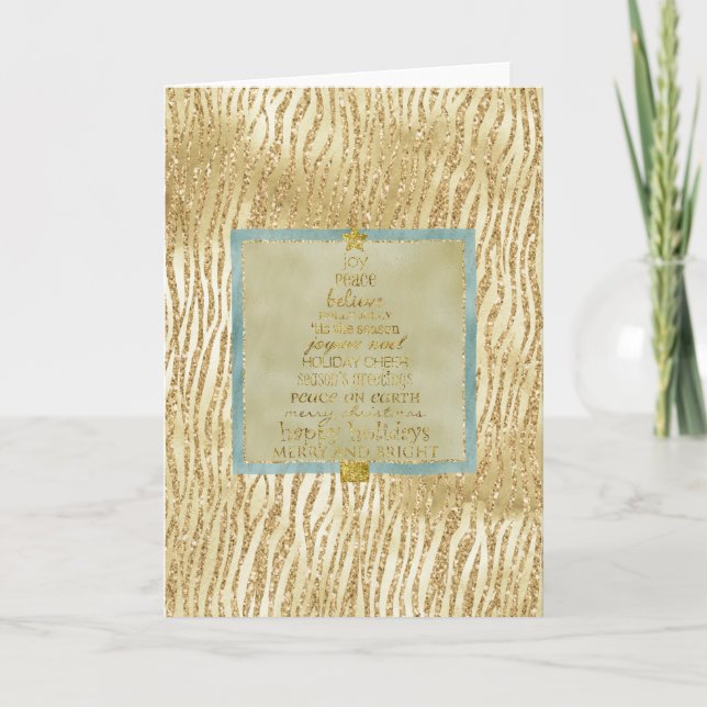 Tarjeta Purpurina Glam Gold Árbol de Navidad Zebra (Anverso)