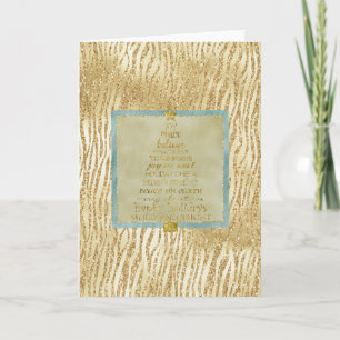 Tarjeta Purpurina Glam Gold Árbol de Navidad Zebra