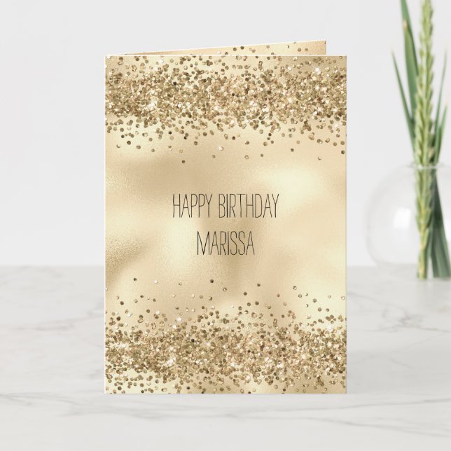 Tarjeta Purpurina Glitzy de oro, esparkle confetti       (Anverso)