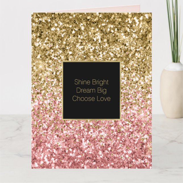 Tarjeta Purpurina Glitzy Gold Pink Sparkle (Anverso)